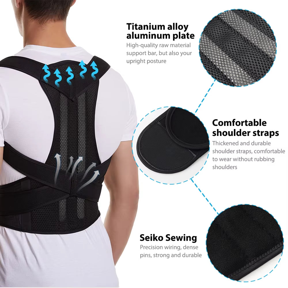 Back Brace Posture Support for Women and Men, Shoulder Straightener, Adjustable Full Back Support for Upper and Lower Back